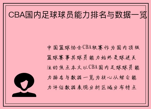 CBA国内足球球员能力排名与数据一览